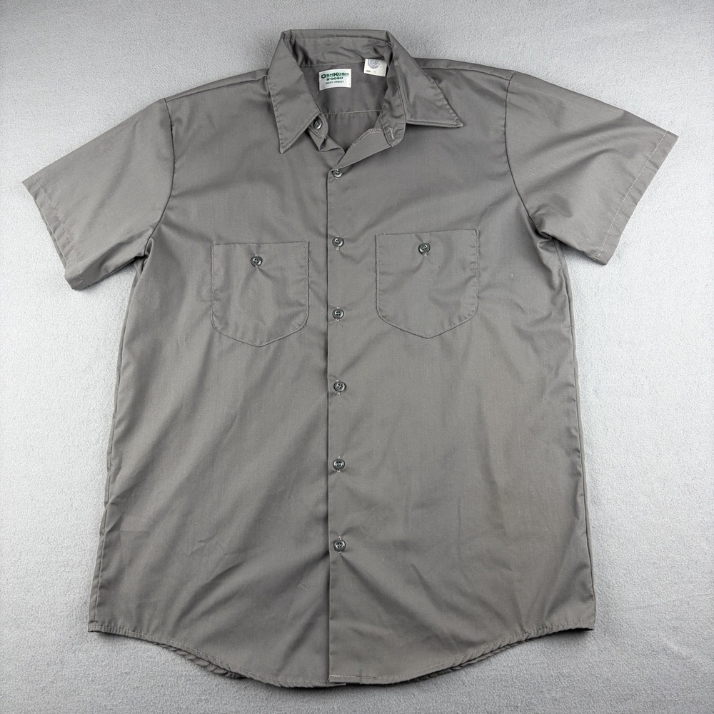 OshKosh B'Gosh Vintage Best-Prest Work Shirt Gray Men's Large Short Sleeve